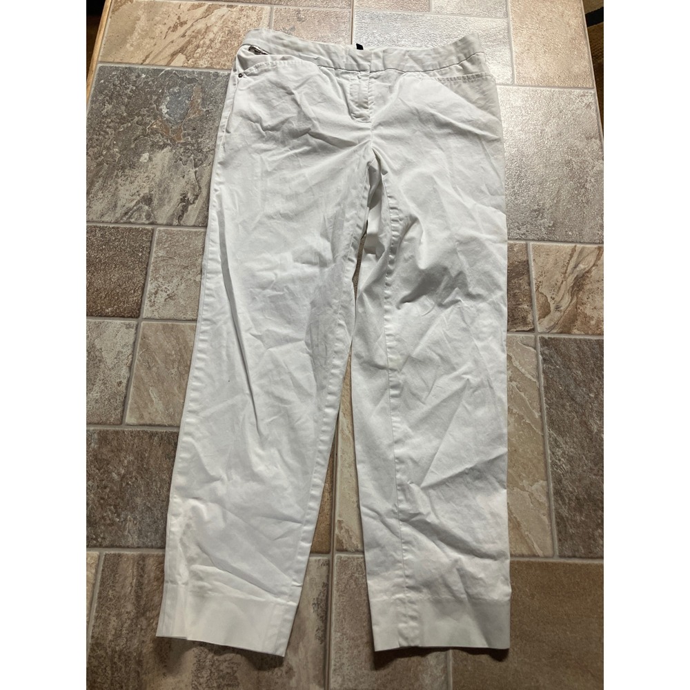 Jones New York Signature Stretch Pants Women Size 4 White‎ Flat Front Career
